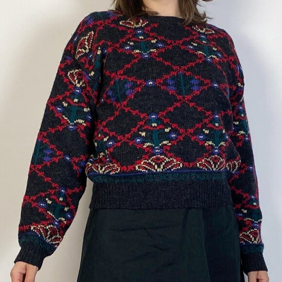 Vintage 1980s RUSTIC Cottage Core Scandinavian FOLK Style WOOL Sweater! Medium - Picture 3 of 8